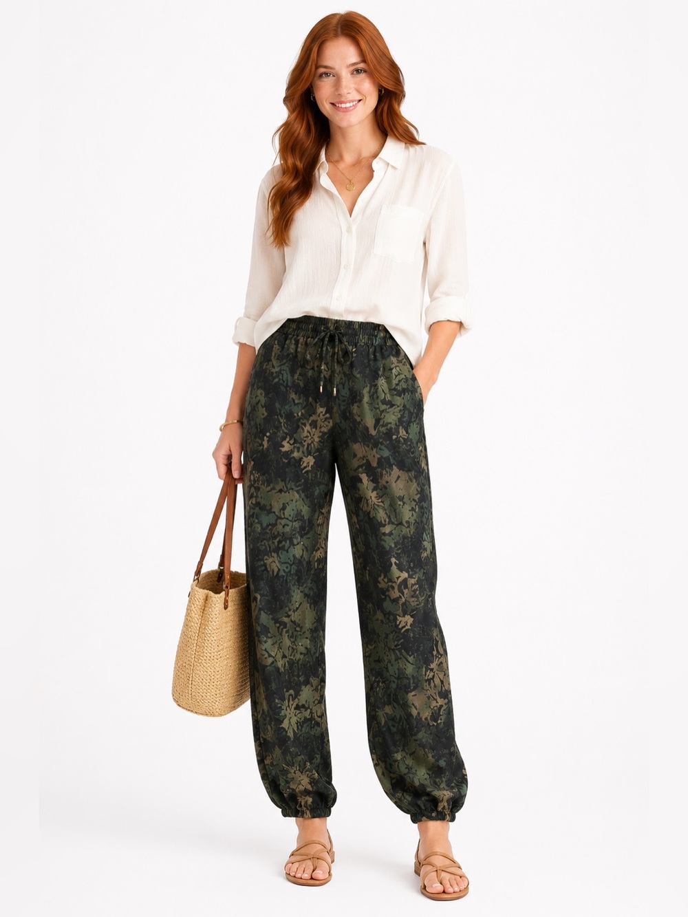 Buffalo David Bitton Olive Green Camo-Print Drawstring Joggers